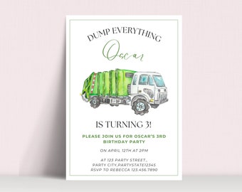 Trash Truck Birthday Party Invite , Garbage Truck Birthday Party Invitation , Trash Bash , Trash Truck Party