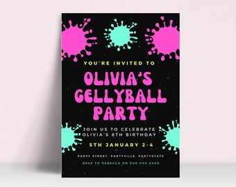 Invitación a la fiesta de cumpleaños de Gellyball, invitación a paintball, cumpleaños de paintball, fiesta de paintball, invitación a fiesta de jelly ball, editable