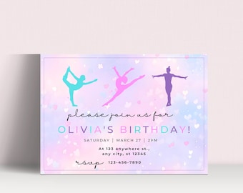 Turnen verjaardagsuitnodiging, pastel gymnasten (digitale uitnodiging)