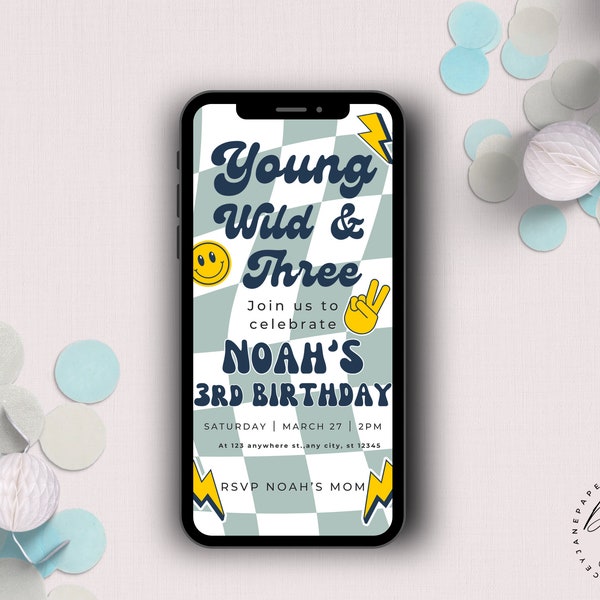 Young Wild & Three Animated Evite, Groovy Retro Invitation Template, Text Message Invitation, Mobile Phone Evite