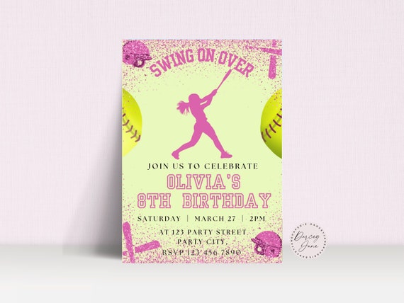 Editable birthday invite softball, Softball Birthday Invitation , Instant Download , Softball Party Invitation , Baseball Party , Pool Party
