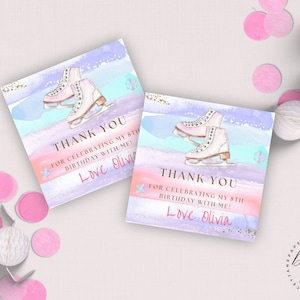 Ice Skating Thank You Tags , Ice Skate Favors , Skate Party Thank You Tags , Pastel Snowflake Template , Figure Skate Party