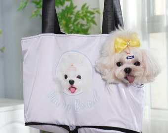 Custom Dog Travel bag, Custom Dog Carrier Bag, Personalized Dog Carrier Tote, Custom Pet Tote, Dog Carrier with Name & Portrait