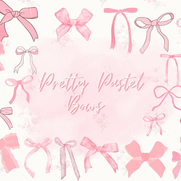 Pretty Pastel Bows 55 Clipart Bundle|Coquette Transparent,  Background,Planner Scrapbook shades of pink,pale blue bestseller PNG