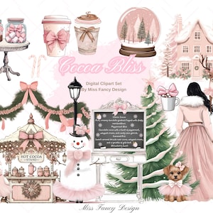 Cocoa Bliss:Weihnachten Winter Clipart Bundle|Heißer Kakao Stand,Marshmallows|2 Schneemädchen Charts|5Mode Mädchen inklusive Winterwunderland
