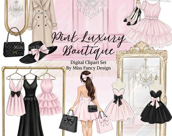 Pink Boutique Clipart, Fashion Girl Illustrations (PNG)