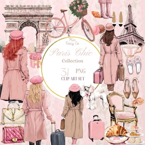 Paris Chic Fashion Illustration Clip Art: Girly PNG Set (Instant Download)