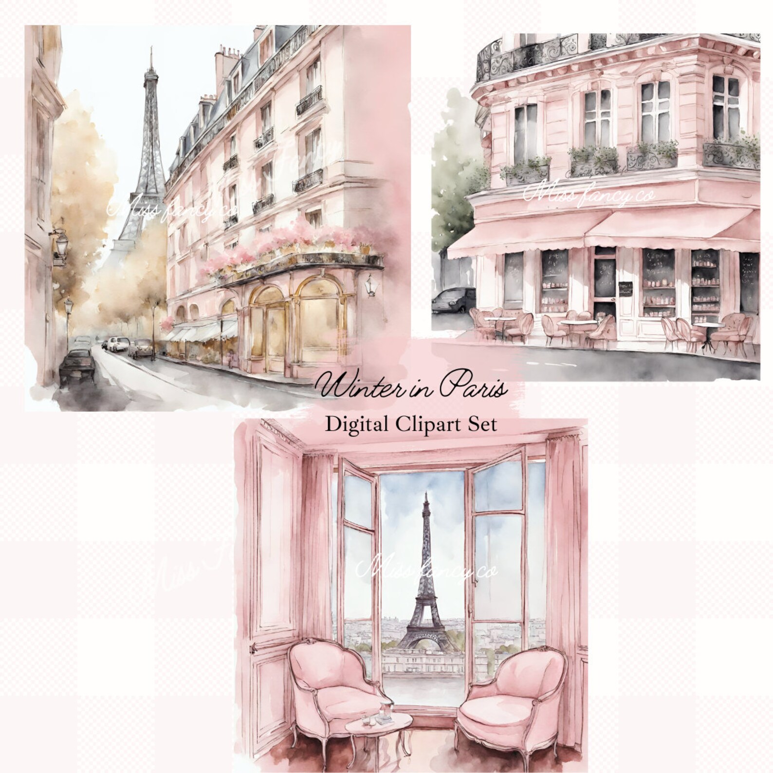 Winter in Paris| Pink Paris Theme Clipart Set |instant Download ...