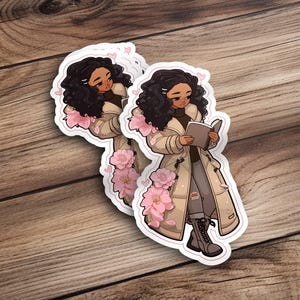 Empowering Black and Mixed Race Woman | Girl Reading a Book Sticker - Diverse Literary Art