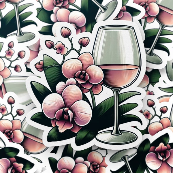 Pink Orchid Flower and Wine Sticker