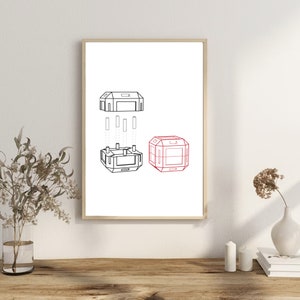 Peut inclure: Un dessin au trait noir et blanc d'un cube avec un dessin au trait rouge d'un cube à droite. Le cube noir et blanc est représenté en deux parties, la partie supérieure flottant au-dessus de la partie inférieure.