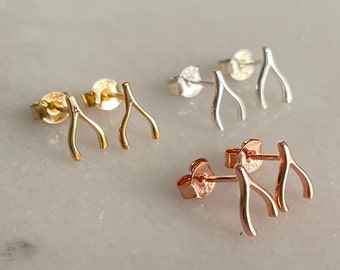 Wishbone Stud Earrings Sterling Silver | 14K Gold Vermeil | Good Luck Charm Earrings Gift