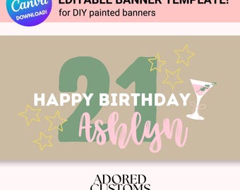 Bearbeitbare Banner Vorlage | DIY 21st Birthday Girlande Girlande | Leinwand Download