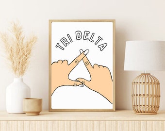 Tri Delta Hands, black, white, and beige wall print