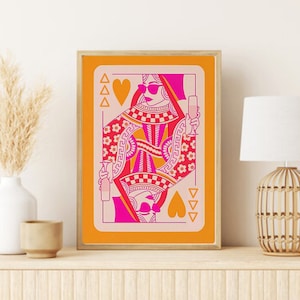 Queen of Hearts Art Print: Pink & Orange Card (Digital Download)