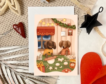 Festive Sausage Dogs Greeting/Christmas card with/without an Envelope