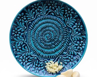 Ręcznie wykonany ceramiczny talerz do tarcia, turkusowy, 6,30 cala