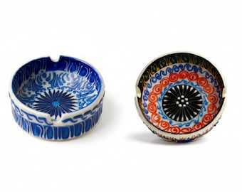 Ceramic Ashtray With Family Pattern, 8 Cm Hand-Decorated Traditional Decor