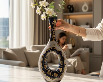 Rustykalne wzory Złoty Srebrny Czarny Ceramiczny wazon