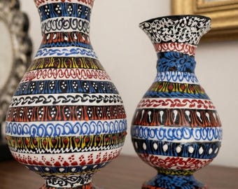 Painted Tile Vase, Colorful Patterned Decorative Art, 9.45-Inch
