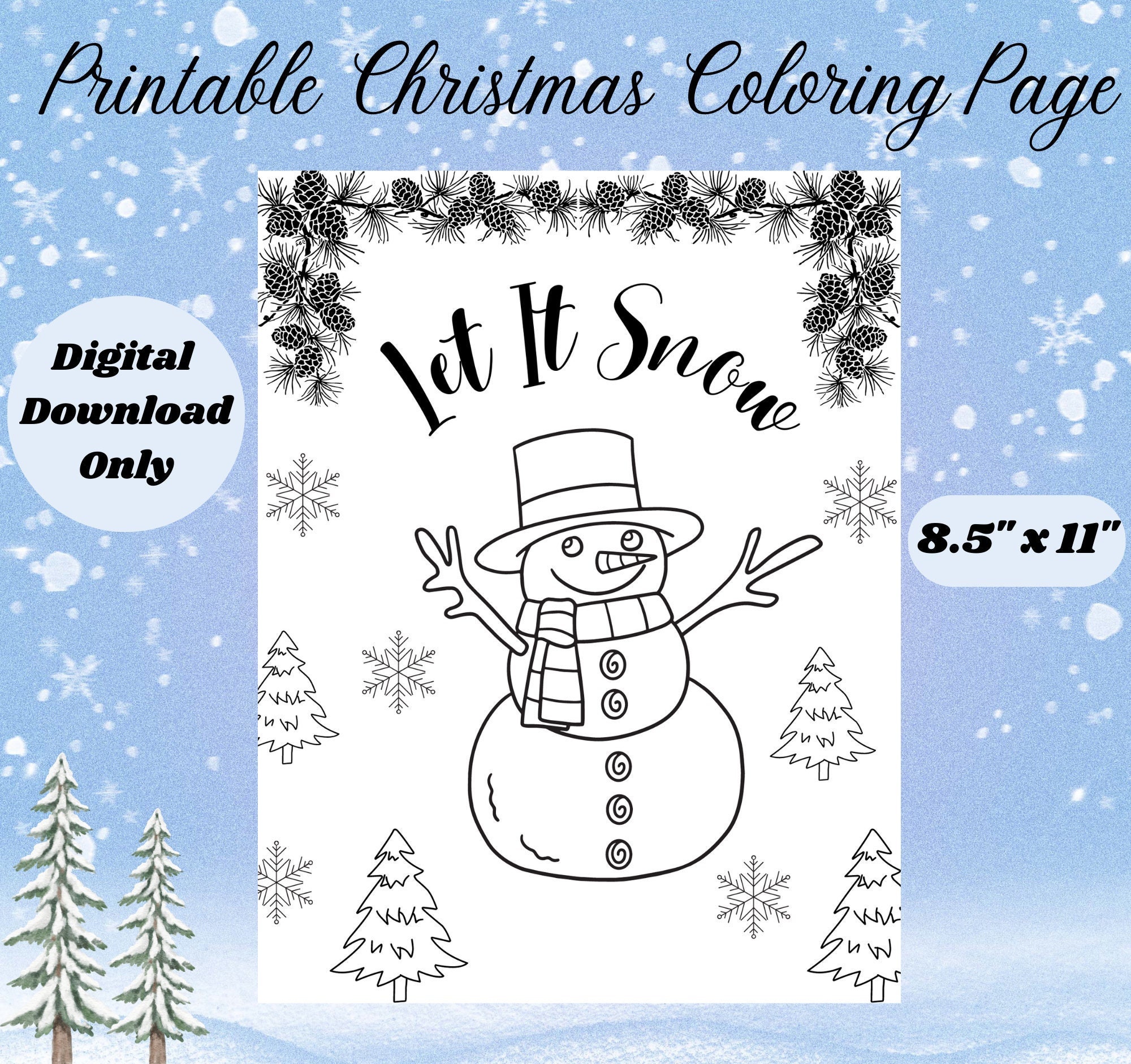 Fun Snowman Coloring Page, Adult Christmas Coloring Sheet, Kids ...