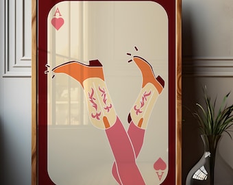 Cowgirl Boots Print, Playing Card, Coastal Poster, Trendy Wall Art, Girly Room, Instant Download