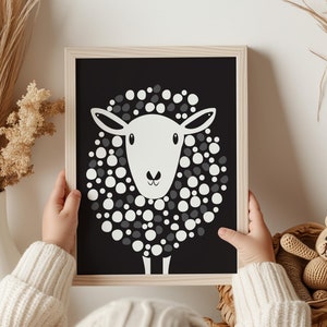 Impressão de ovelha em preto e branco, arte de parede para download instantâneo, decoração de berçário