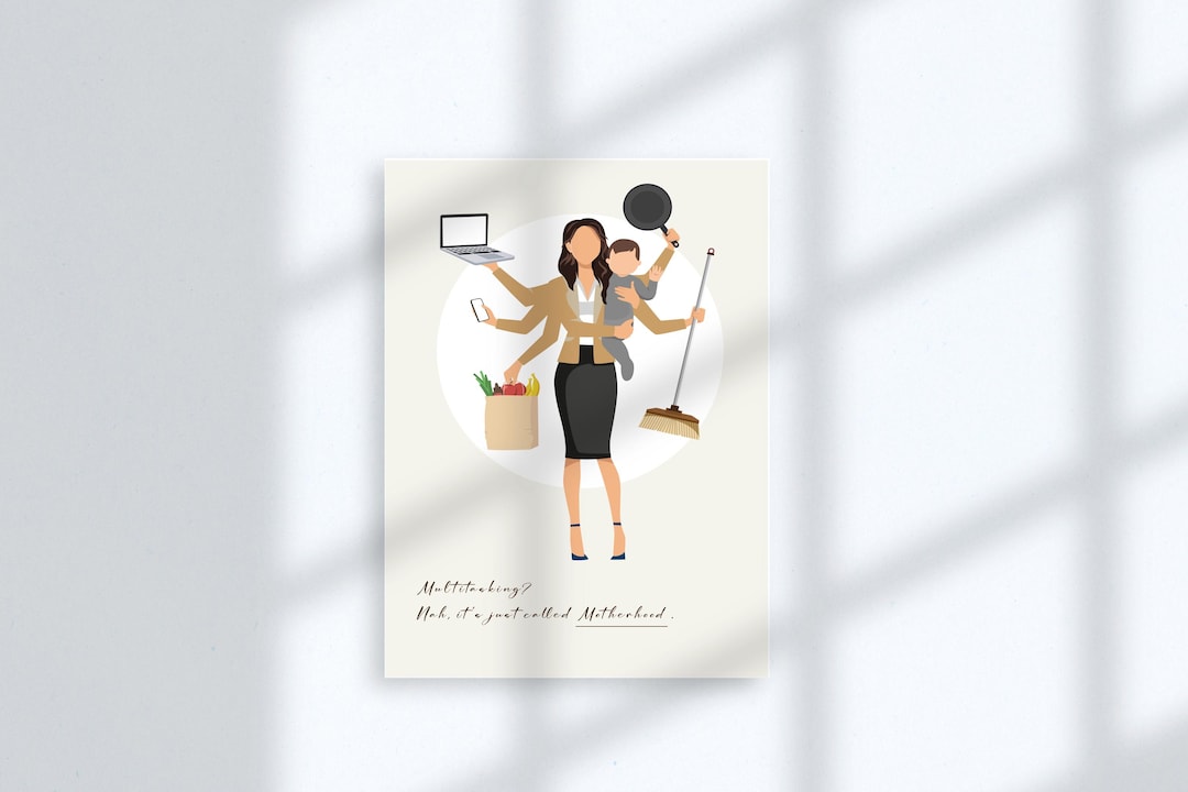Multitasking Mom Art Print: Faceless Motherhood Illustration (digital ...
