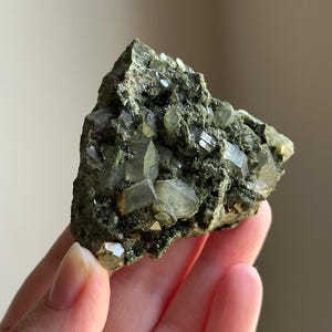 Forest Epidote with Quartz, Forest Fairy Epidote Quartz from Turkey, Sparkling Green Epidote with Quartz Clusters