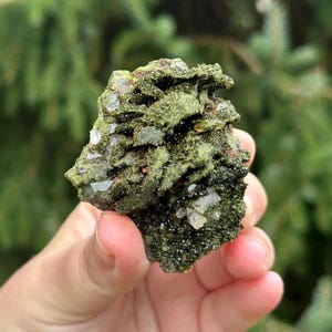 Forest Epidote with Quartz, Forest Fairy Epidote Quartz from Turkey, Sparkling Green Epidote with Quartz Clusters