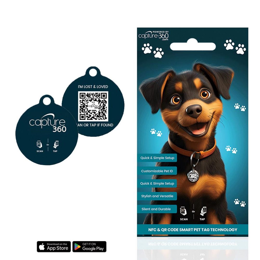 Capture 360 NFC and QR Code Smart Pet ID Tag - Dog & Cat Collar Tag for ...