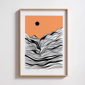 Line Drawing Print, Line Art, Minimalist Print, Burnt Orange Printable, Mountain Line Art, Black White Print, Simple Mountain Wall Art
