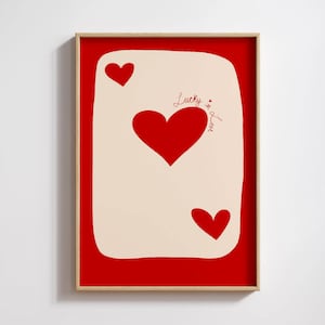 Arte del Día de San Valentín, Estética Minimalista, Naipe del Corazón, Tarjeta de Amor, Corazones de Reina, Tarjeta VDay Digital, Arte de pared, Tarjeta Roja de San Valentín
