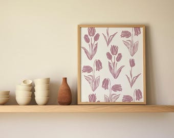 Stampa di tulipani rosa, arte murale botanica, arredamento Cottagecore (PDF)