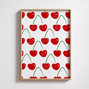 バレンタインデーアート、ミニマリストの美学、印刷可能なダウンロード、チェリーウォールアート、会話ハートアート、バレンタインデーカード、チェリーウォールアート