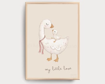 Mother Goose Nursery Print: Gentle Animal Wall Art