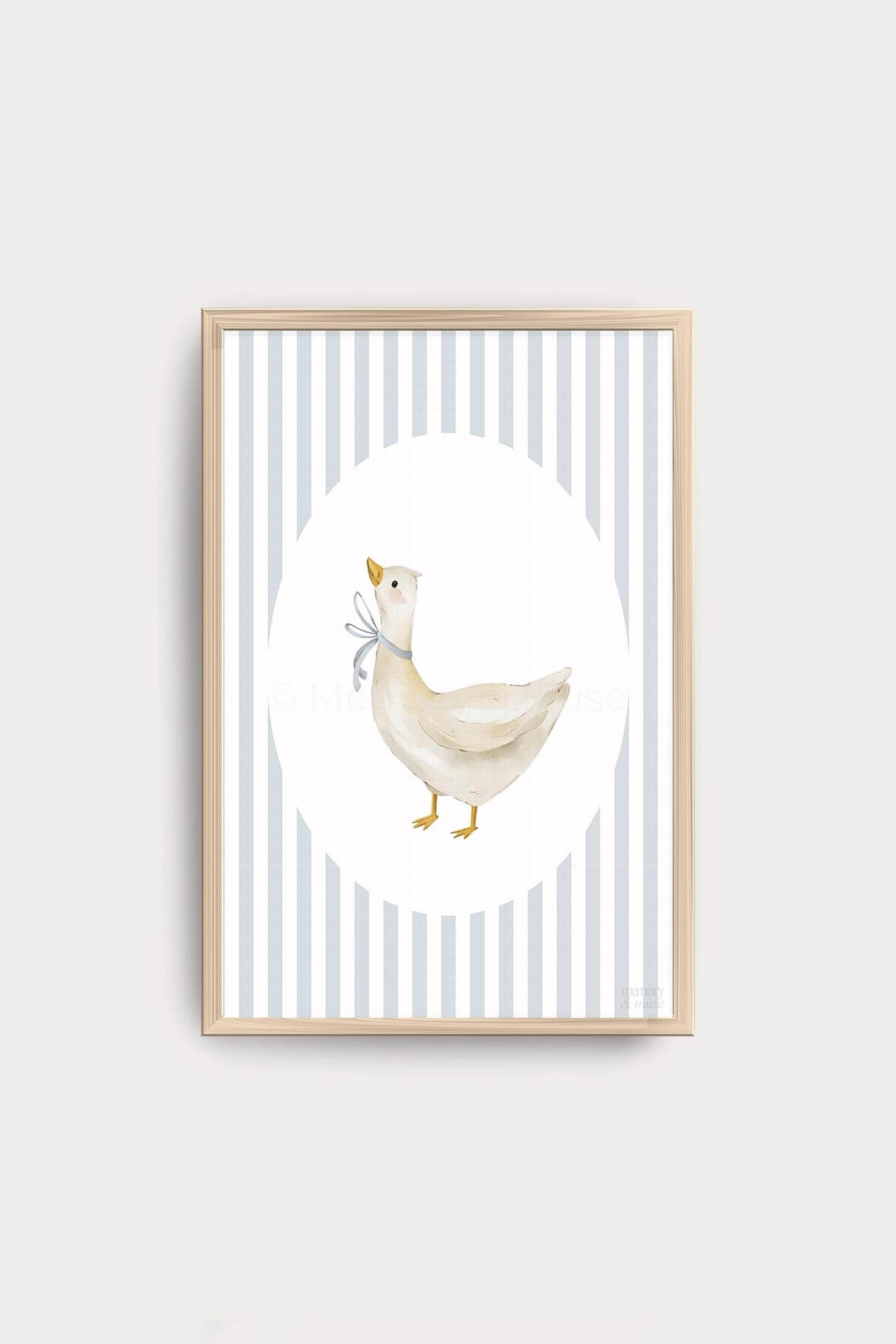 Vintage Goose Nursery Print • Soft Blue Striped Nursery Wall Art - Etsy