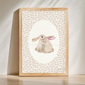 Ditsy Floral Bunny Nursery Print • Vintage Storybook Wall Art image 3