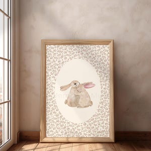 Ditsy Floral Bunny Nursery Print • Vintage Storybook Wall Art image 2