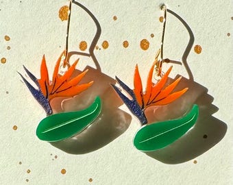 Laser Cut Acrylic Bird of Paradise Earrings: Tropical Style