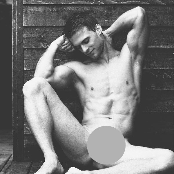 Stunning fine art nude naked man male photo print vintage 12x8