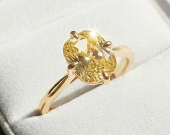 18K Solid Gold Solitaire Cushion Cut Moissanite Engagement Ring, Vintage Yellow Gold Proposal Ring, Cushion Moissanite Promise Gift For Her