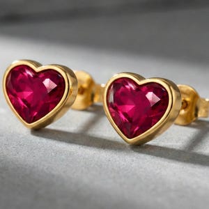 Heart Shape Pink Ruby Stud Earrings, Pink Gemstone Love Heart Stud, Engagement Stud Earrings, July Birthstone Stud Earrings