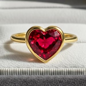 Heart Cut Ruby Engagement Ring, Solitaire Ruby Anniversary Ring, July Birthstone Ring, Minimalist Stackable Ring, Valentine Day Gift
