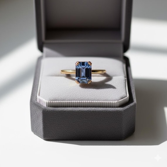 2Ct Emerald Cut Tanzanite Solitaire Ring, Three Prong Setting, 14K Solid Gold Wedding & Anniversary Ring For Women, Jewelry Gift for Her