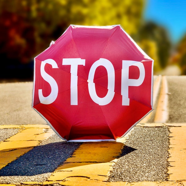 STOP Umbrella - Collapsible, Handheld STOP Sign