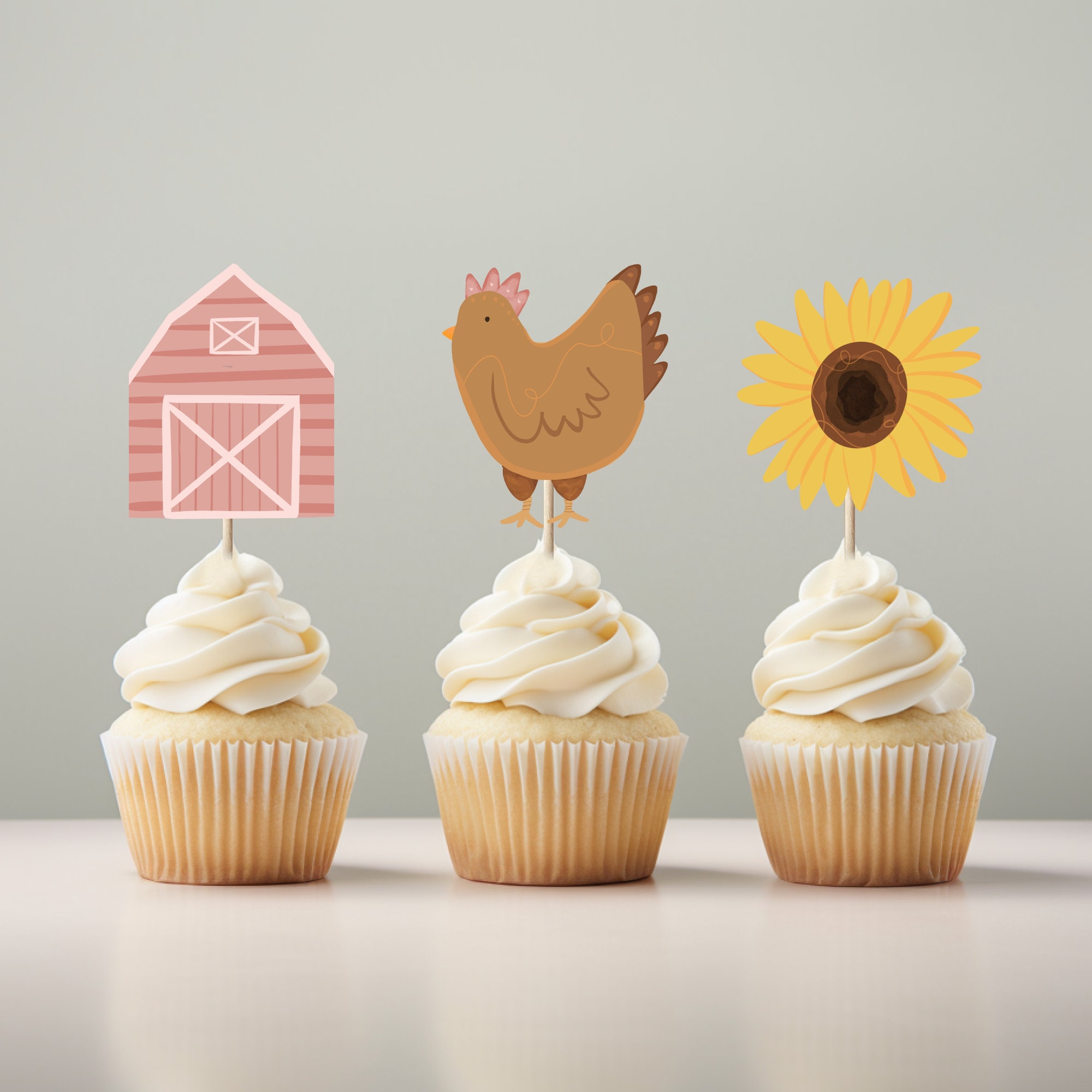 Farm Party Cupcake Toppers Printable Template Party Etsy