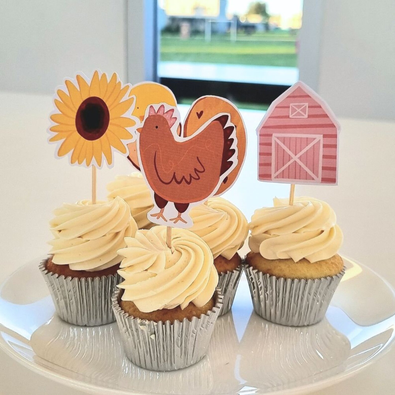 Farm Party Cupcake Toppers Printable Template Party Etsy