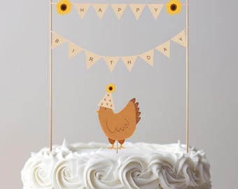 Farm chicken party cake topper decorations, chick decor