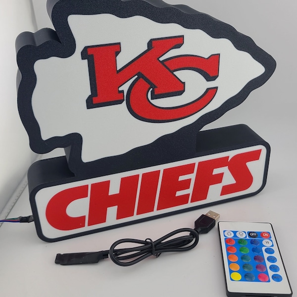 KC Chiefs LED Sign: Multicolored Remote Control Light - Fan Cave Decor